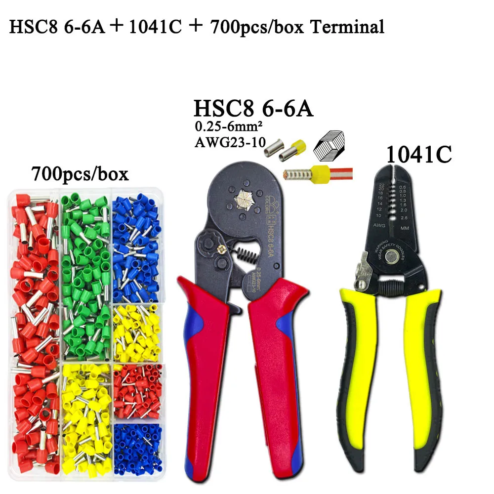 Combination 2 HSC8 pliers kit 6-6A 0.25-6mm2 D2 wire cutting pliers tube type terminal box electrical clamp terminal tube tool Red pliers - Цвет: Combination 2