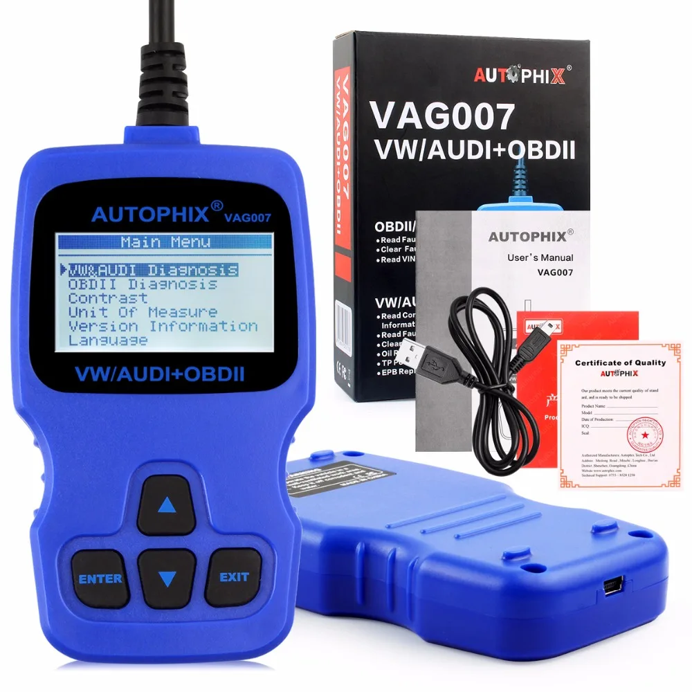 Высокое качество odb odb2 Автосканер vag007 для Audi OBD2 сканер Поддержка ABS Airbag SRS VW
