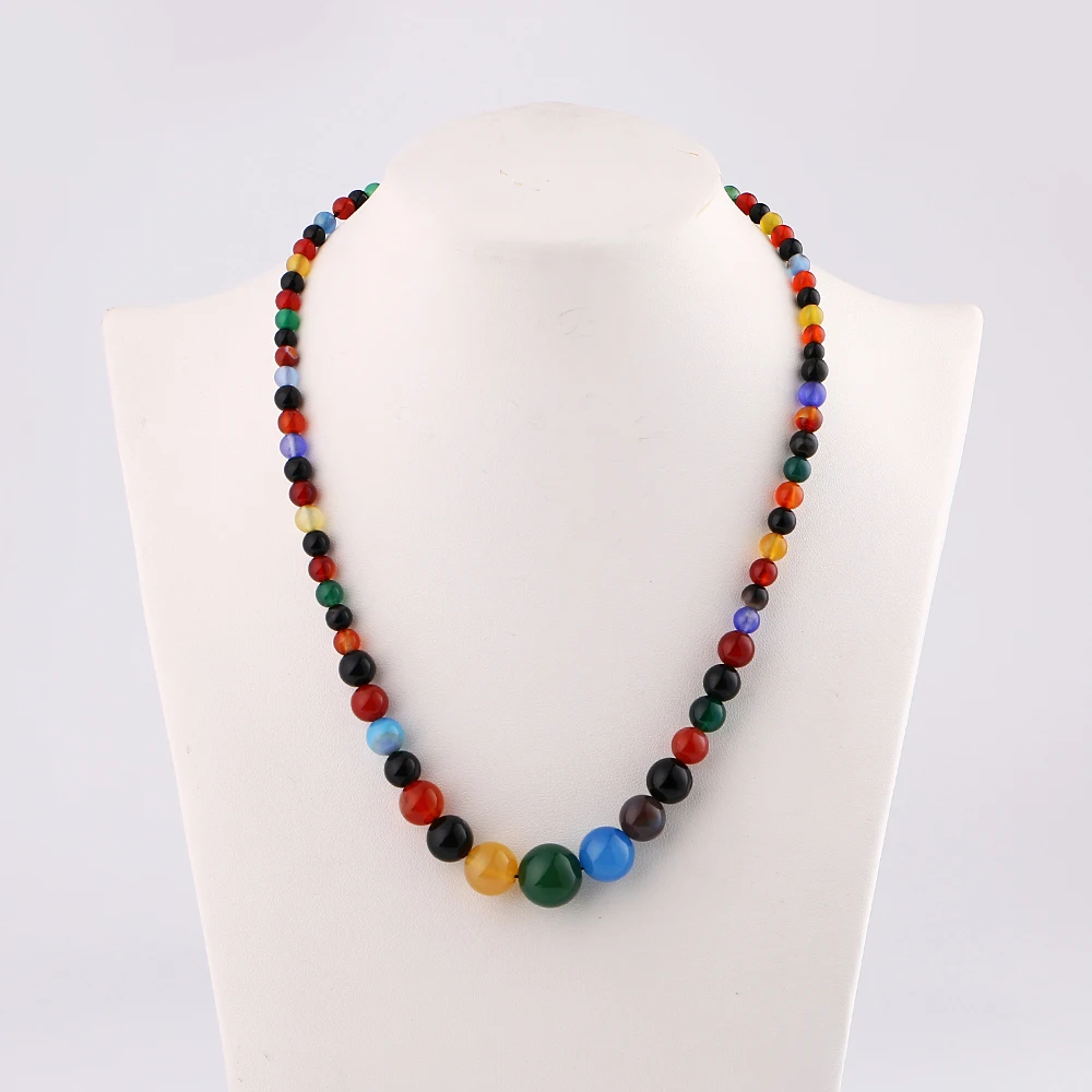 4pcs Wholesale 48cm 6mm-14mm Round Agate Beads Crystal Necklace Natural Stone Power Stones Women Jewelry Short Chakra | Украшения и
