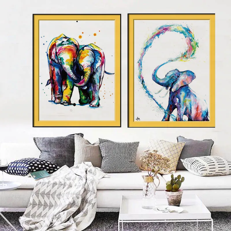 Без рамок картина слона на холсте длинный нос животный принт плакат настенные