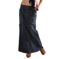 tiyihailey free shipping fashion long maxi a line s 2xl denim jeans spring summer women skirt with slit blue pockets slim hip