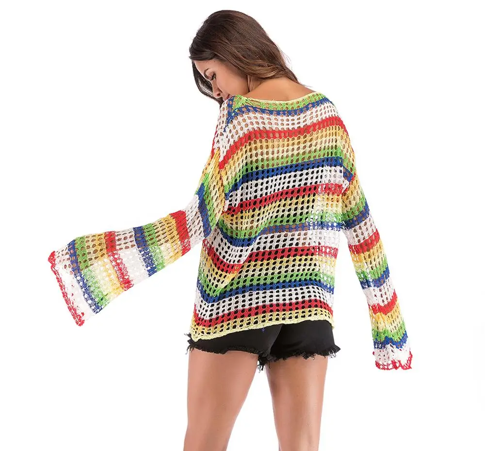 Women Thin Sweater Loose Batwing Sleeve Colours Hollow Smock | Женская одежда