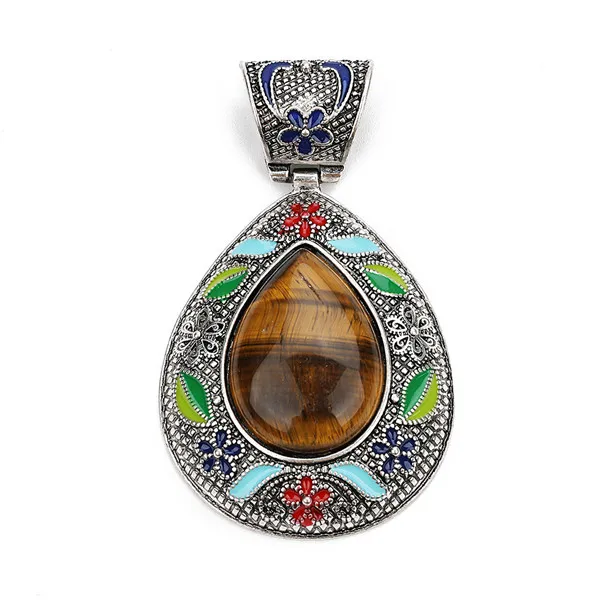 tiger eye Новинка Подвески Сделай Сам ювелирное изделие богемное этническое ожерелье в форме яйца 44*75 мм натуральный Опал Камень Абалон раковина - Окраска металла: tiger eye