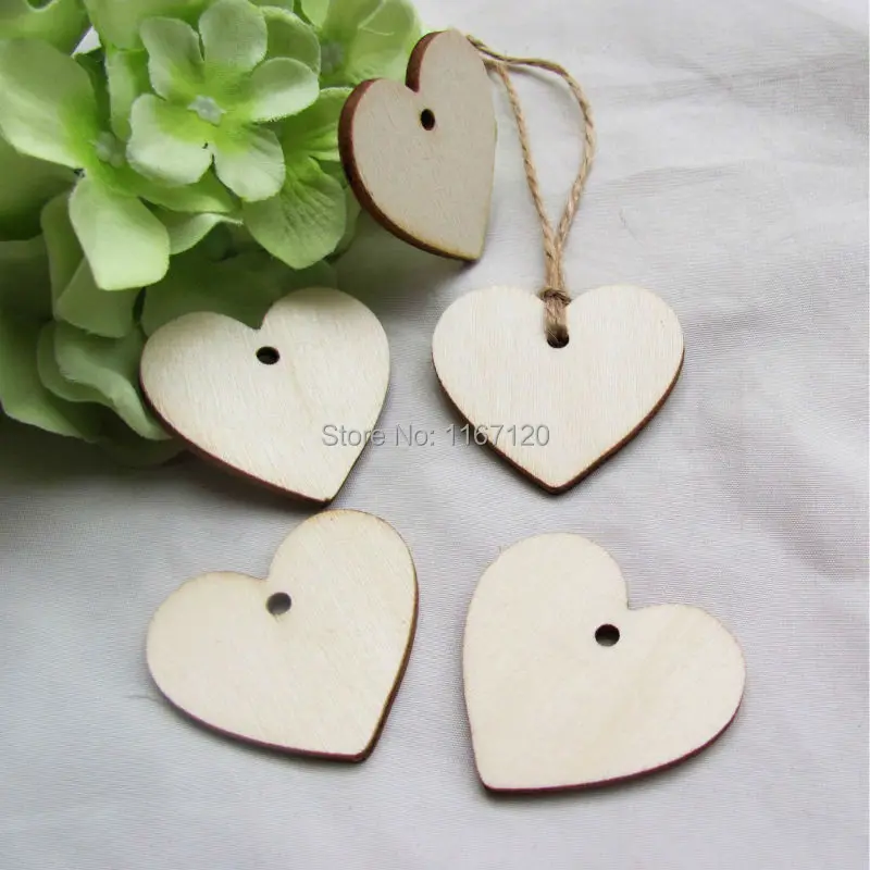 Деревянные бирок в форме сердца 200 шт. подарочные с джутовой ниткой 40 мм * 37 мм|wedding