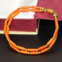 classical design exquisite long chain multilayer bracelets natural 37mm orange coral beads 2 rows magnetic clasp jewelry b2794