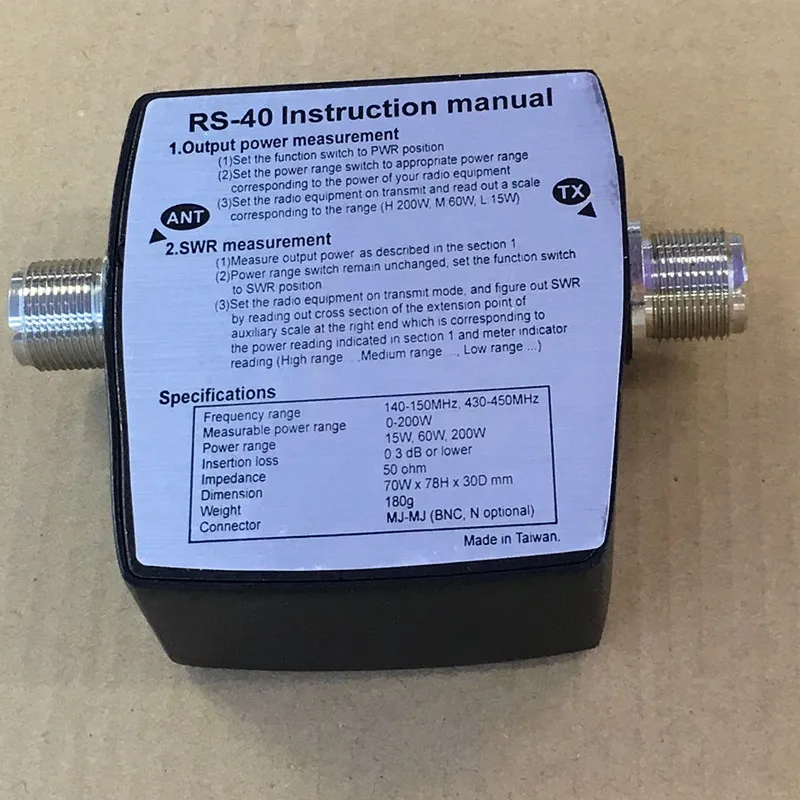 

RS-40 SWR & Power Meter 144/430MHz 0-200W MJ-MJ Connector For Two Way Radio walkie talkie
