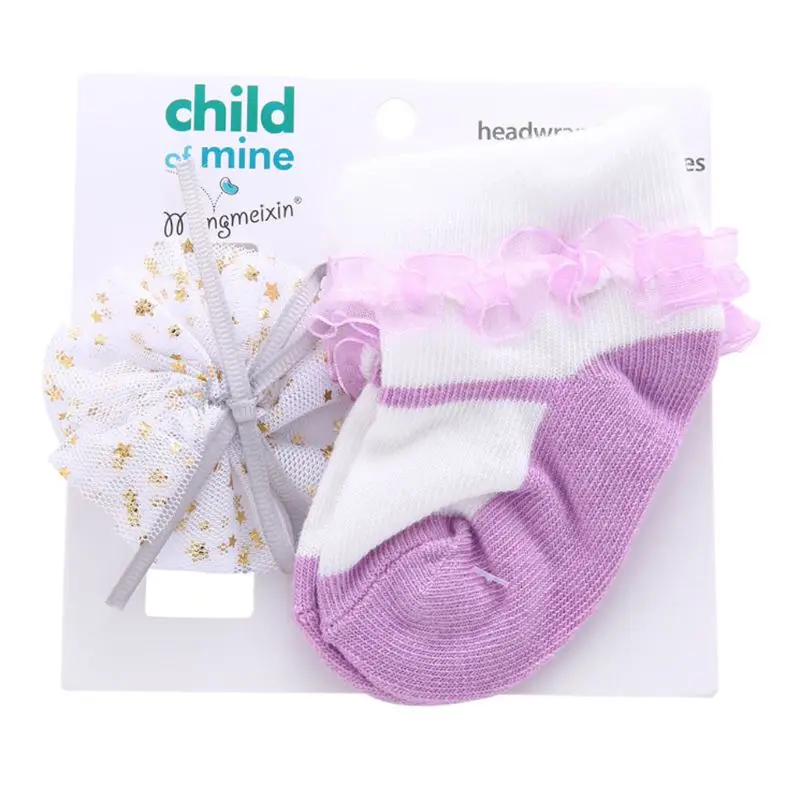 2 шт./1 комплект Хлопковые носки для малышей цветы Hairbands наборы девочек Головные