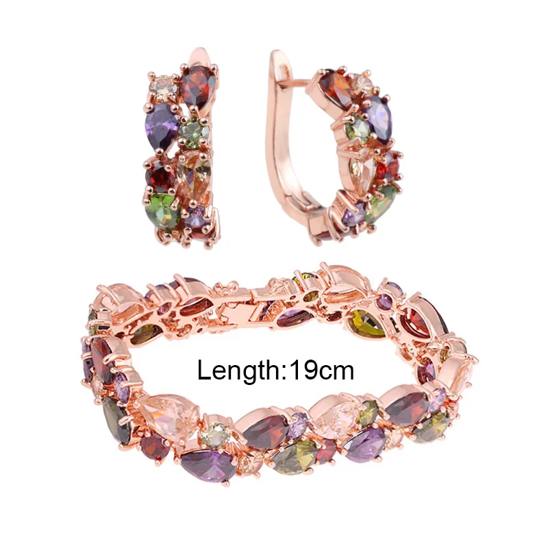Mul RoseGold 19cm Роскошные 6 цветов Мона Лиза Ювелирные наборы с высшего качества AAA кубический циркон для женщин классические свадебные ювелирные наборы AS100 - Окраска металла: Mul RoseGold 19cm