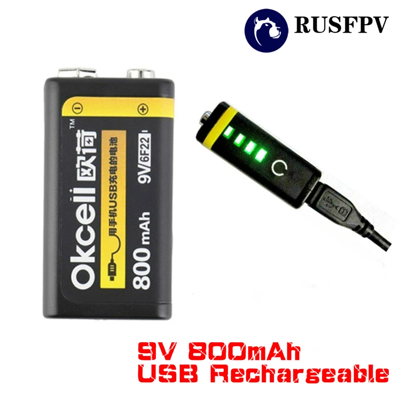 OKCELL 9V 800mAh USB Micro Входная перезаряжаемая литиевая Lipo батарея для радиоуправляемого