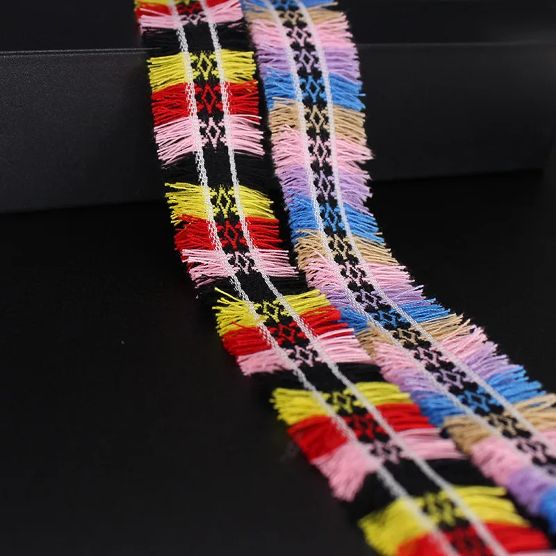 Лента жаккардовая с бахромой и вышивкой 3 см 2 ярда|Тесьма| |