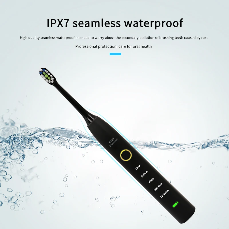 CFAY Электрический Зубная щётка Перезаряжаемые USB IPX7 Водонепроницаемый ультразвуковая зубная щетка таймер 4 шт Сменные головки для взрослых молодых 5 режимов