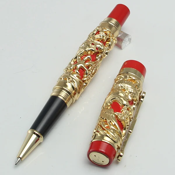 Новейший дизайн Jinhao шариковая ручка с драконом и Фениксом серебристо серого