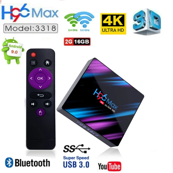2G 16G H96 MAX 3318 5 шт. ОТТ ТВ приставка Android 9,0 ТВ приставка 4 ГБ 32 ГБ 64 Гб RK3318 1080P 4K двойной Wi-Fi медиаплеер - Цвет: 2G 16G