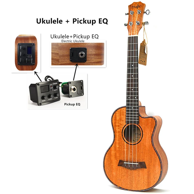 23 дюймов Гавайские гитары укулеле красное дерево 4 струны Ukelele Hawai гитары музыкальный инструмент электрогитара с звукоснимателем эквалайзером guitalele - Цвет: Only Electric Uku