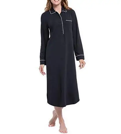 

New short-sleeved nightdress modal shirt collar long skirt pajamas plus fat large size European and American home service