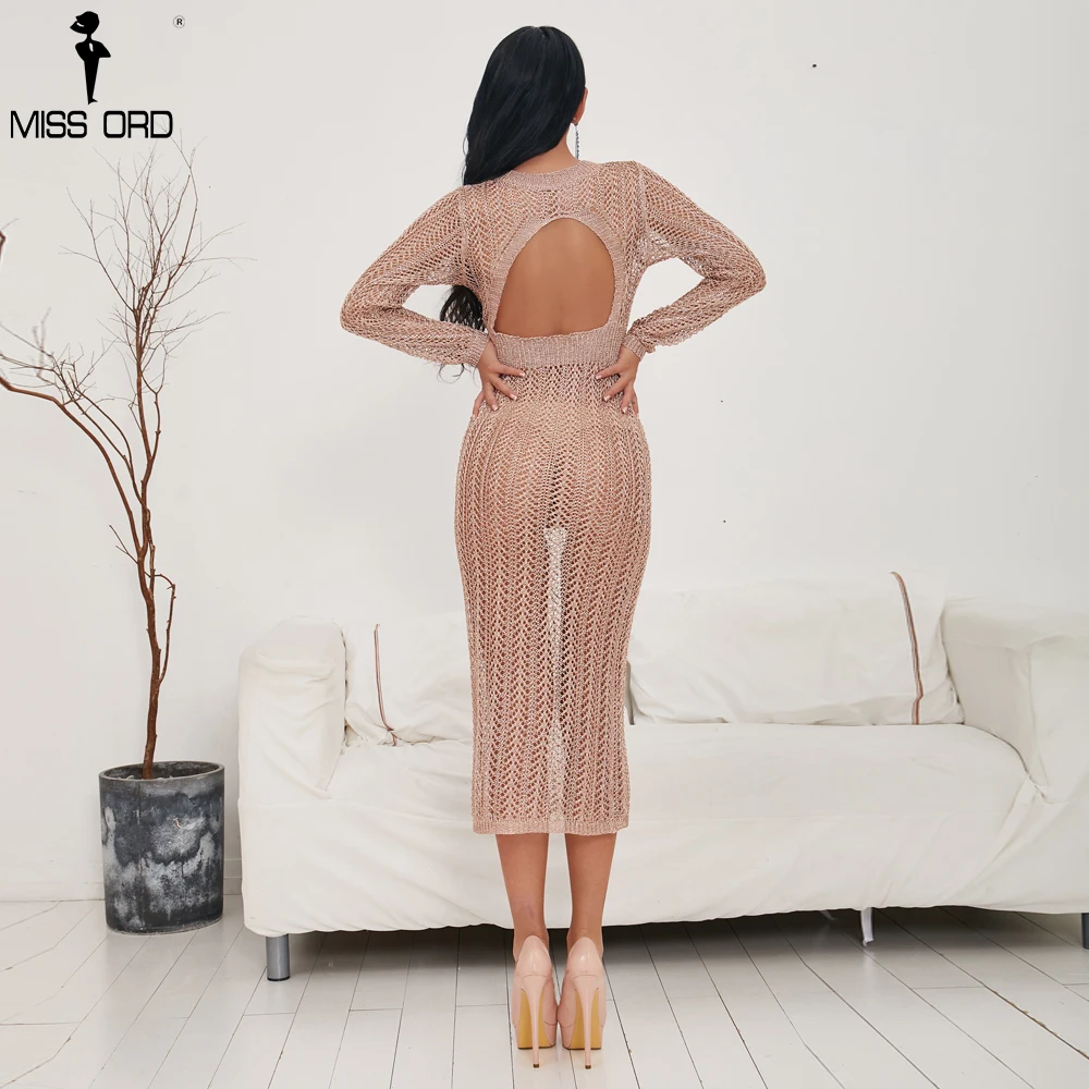 Missord 2020 Sexy Women Deep-V Backless See Through Dress Female Hollow Out Bodycon Party FT18463-1 | Женская одежда