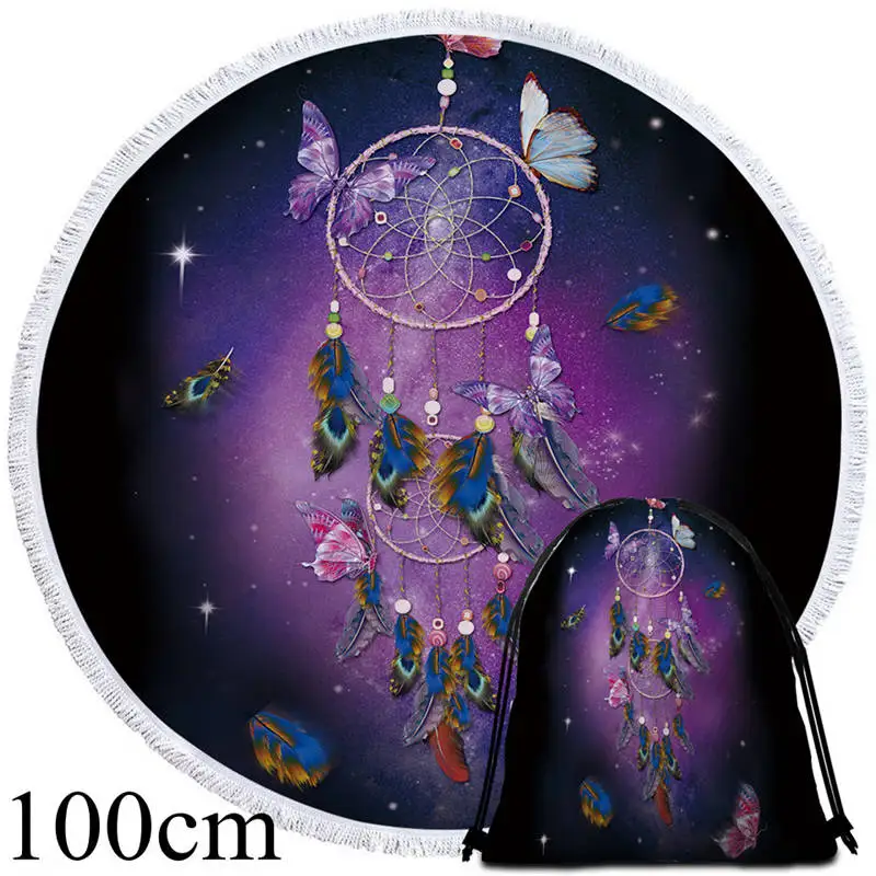 Towel 100cm-Bag Постельные принадлежности Outlet Dreamcatcher Tassel гобелен бабочка богемный круглый пляжное полотенце фиолетовый Toalla Sunblock одеяло 150 см Коврик для йоги - Цвет: Towel 100cm-Bag