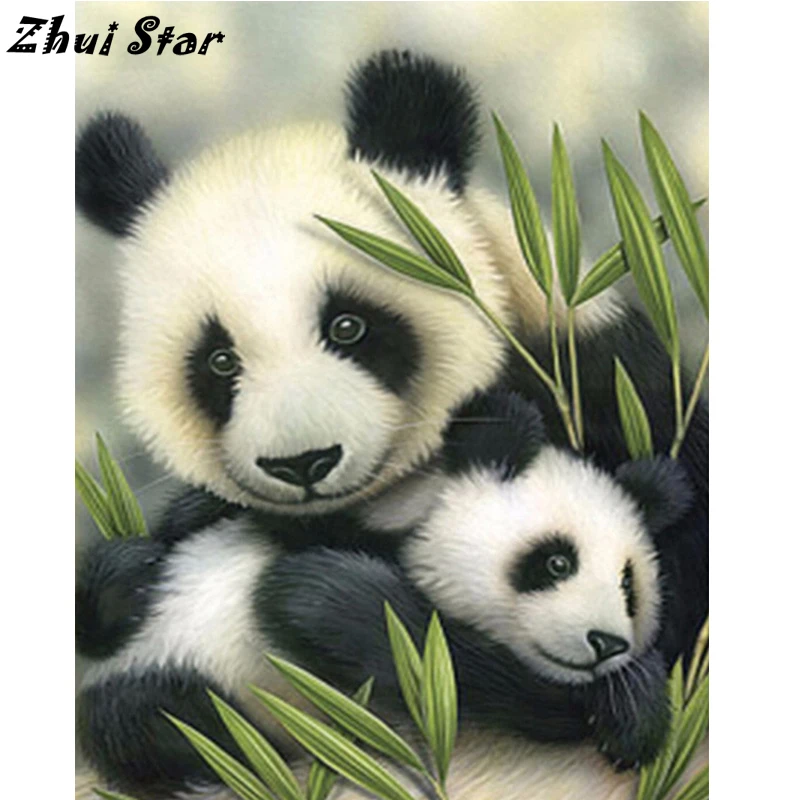 Новый полный квадратный дрель 5D DIY алмазная живопись Панда семья животных ручной