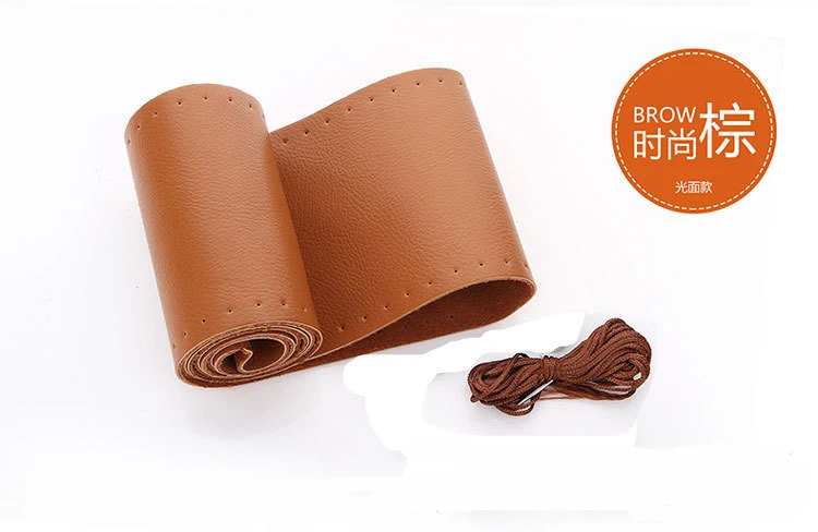 Genuine leather Ручная сшитая крышка рулевого колеса поли уретан ручка гладкая и деликатная Лазерная сверлильная крышка рулевого колеса автомобиля - Название цвета: Genuine leather