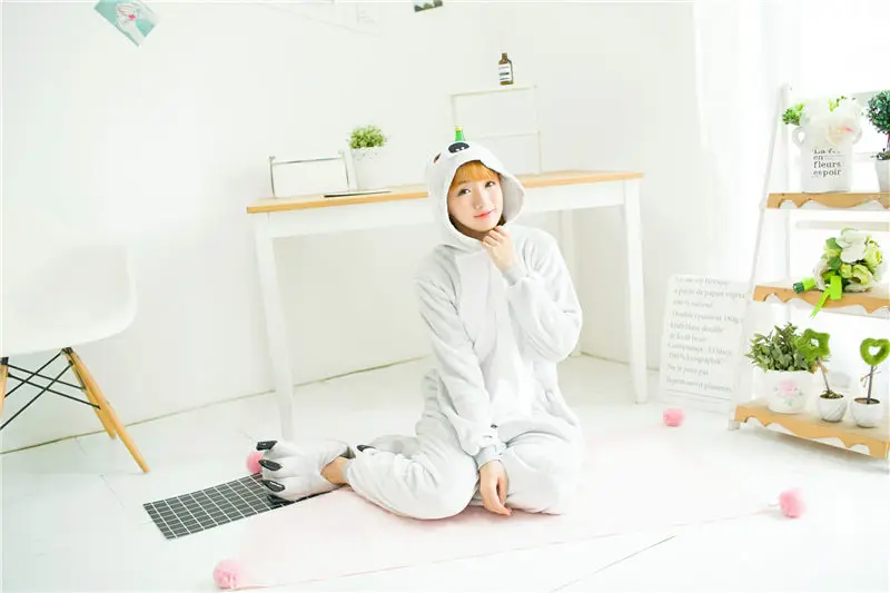 Милый мультфильм коала с длинным рукавом капюшоном Onesie взрослых женщин пижамы животных