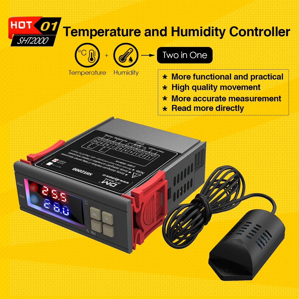 AC 110V 220V 10A SHT2000 цифровой регулятор температуры и влажности морозильник холодильник термостат инкубатор термометр гигрометр 230V