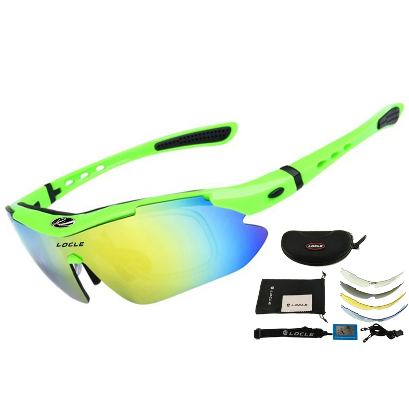Зеленый LOCLE Polarized Hiking Sunglasses Sports Glasses Myopia Cycling Bicycle Riding Eyewear UV400 Protect Camping Men Sun Glasses - Цвет: Зеленый