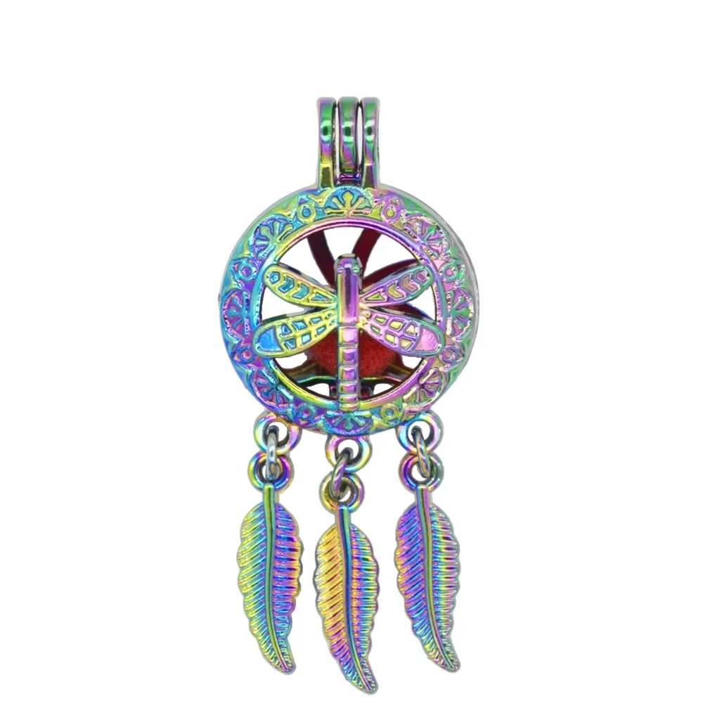 REYOW 5 шт. Радуга Стрекоза Dream Catcher Жемчужница из бисера клетки кулон эфирное масло