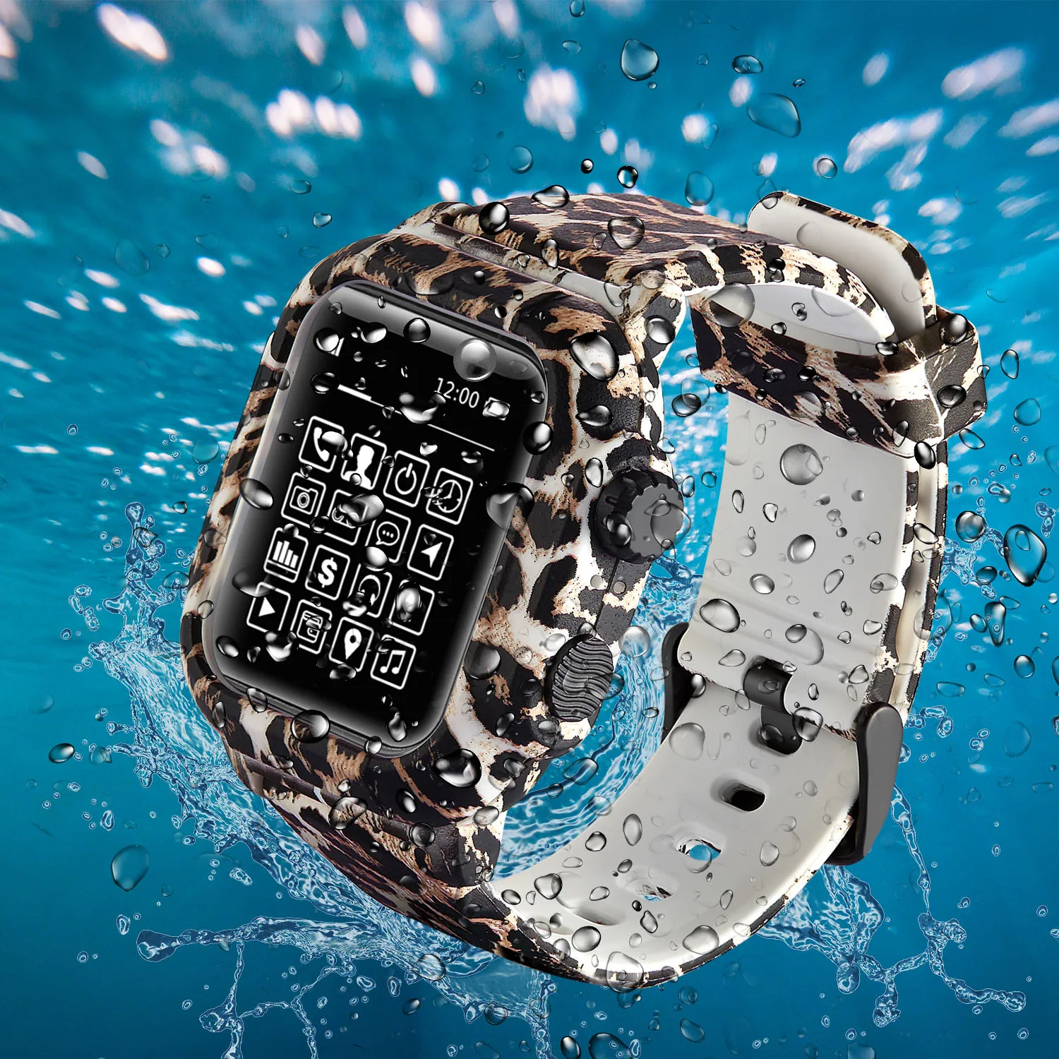 

Водонепроницаемый чехол для Apple Watch 4, ремешки для iWatch 42 мм, силиконовый ремешок 44 мм, леопардовый чехол для браслета, аксессуары для умных час...