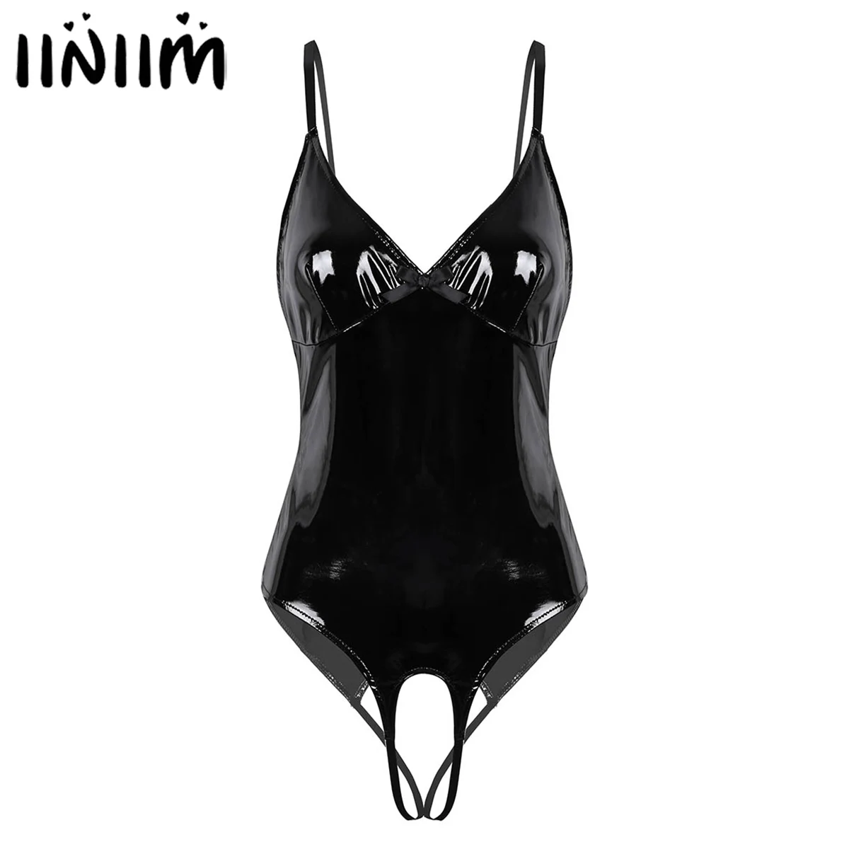 Iiniim, женское нижнее белье, боди, Femme, открытая промежность, Wetlook, костюмы, лакированная кожа, ремни, с вырезами, Сисси, клубный комбинезон