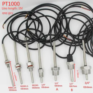 PT1000 SUS304 Температурный датчик G12 14 34 M8X1.25 M10X1.5 M12X1 резьбовой зонд 1 м ПВХ 3-жильный провод из нержавеющей стали