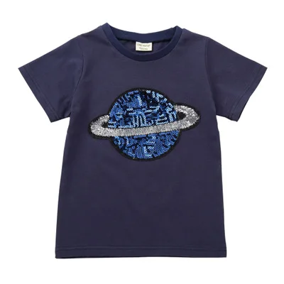 Новая летняя детская футболка с принтом Sequins Planet модная короткими рукавами и