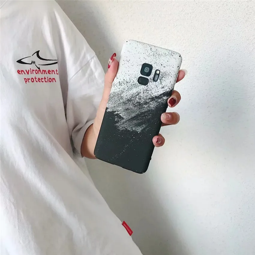 Fashion Gradient Black White Marble Case For Samsung Galaxy S8 S9plus Thin Matte Hard Phone S7 S7edge S8plus S9 |