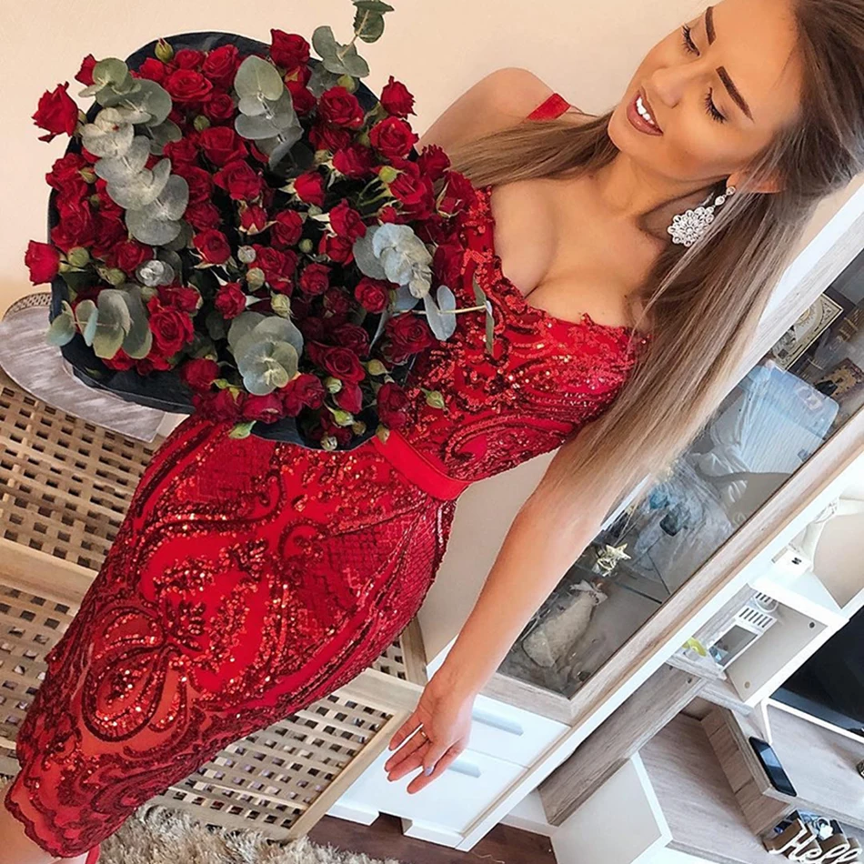 Летнее женское Бандажное платье, паста, сексуальное красное без рукавов, без бретелек, с блестками, кружевное платье, знаменитостей, подиумное, вечернее платье