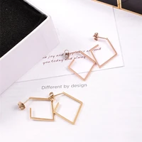 yun ruo 2018 new arrival fashion simple square stud earring rose gold color woman girlfriend gift titanium steel jewelry no fade