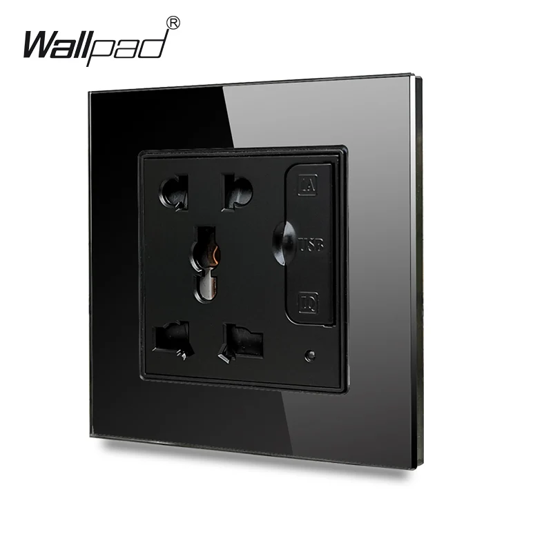 Wallpad S6 белая черная стеклянная панель одна универсальная розетка с 3 1 А 2 usb-портом