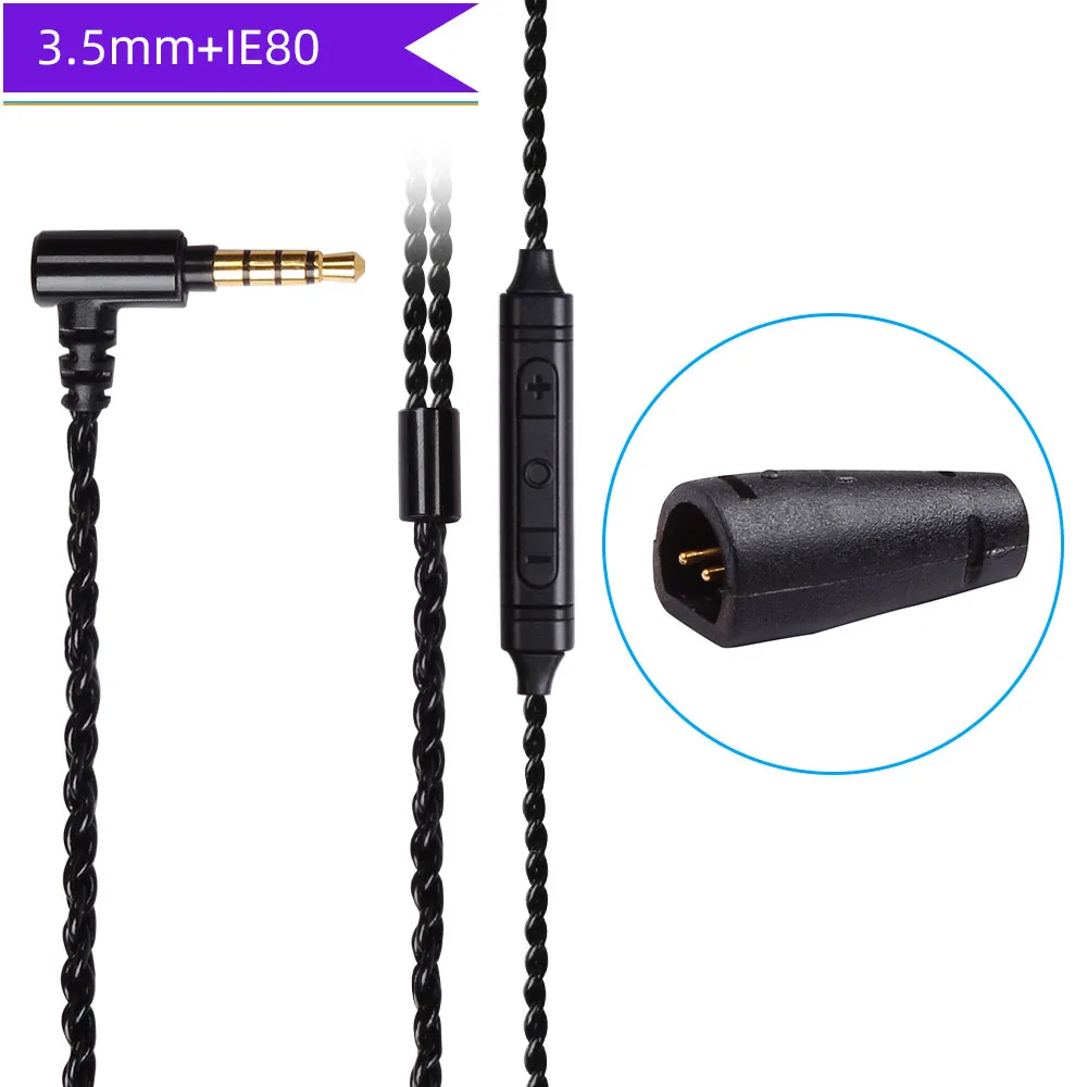 Black IE80 3.5mm FDBRO Серебристые наушники MMCX A2DC 2Pin IE80 IM кабель 3,5 мм с микрофоном сменный провод для наушников SE215 SE425 SE535 - Цвет: Black IE80 3.5mm