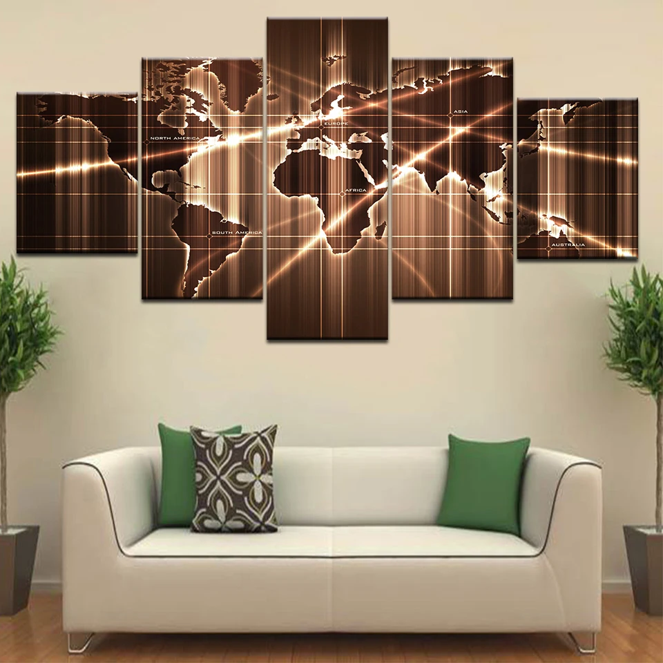 

5 шт. Большая Картина на холсте Абстрактная карта мира настенные картины для гостиной печать картины Домашний декор холст картина