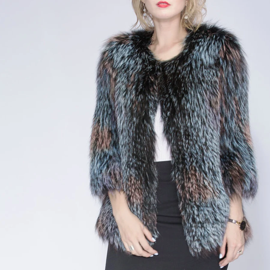 2022 New Winter Autumn Women Female Knitted  fox fur  Coats Jacket Casual Thick Warm Fashion Slim Overcoat Clothing