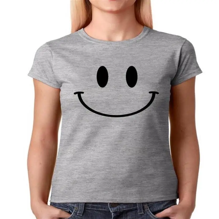 

New Arrival Smile Face Happy Letters Print Short Sleeve Cotton T-Shirt For Women Plus Size T-Shirt Women Top Cute Tops Off The