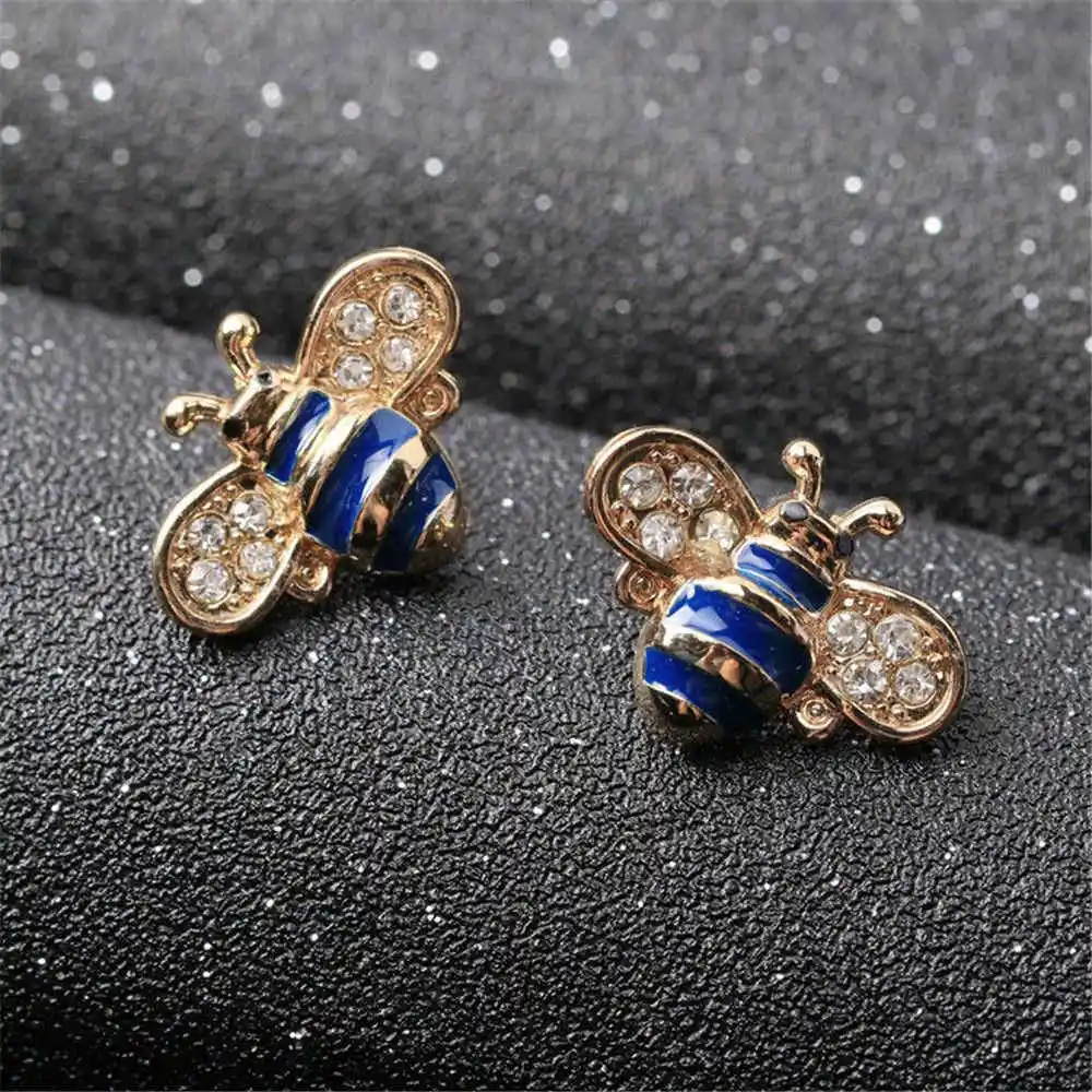 1 шт. Модные прозрачные пчелы животных Шарм Rhinestone эмаль броши, булавки, ювелирные изделия - Окраска металла: blue