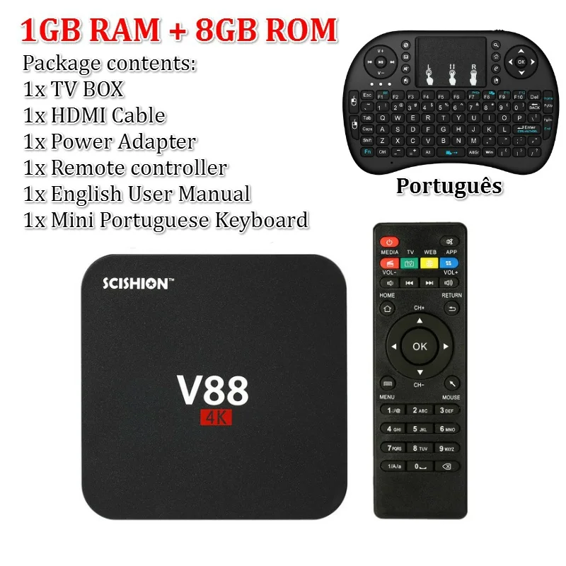 1G Black PT Keyboard SCISHION V88 Android tv Box IP tv ОС Android 9,0 1 ГБ ОЗУ 8 Гб RK3229 четырехъядерный 1080P WiFi HDMI смарт ТВ приставка медиаплеер - Цвет: 1G Black PT Keyboard