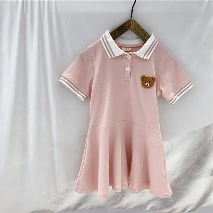 pink Летнее платье для девочек, новое дизайнерское поло, Vestidos, одежда с короткими рукавами и оборками, повседневное Спортивное детское платье для девочек - Цвет: pink