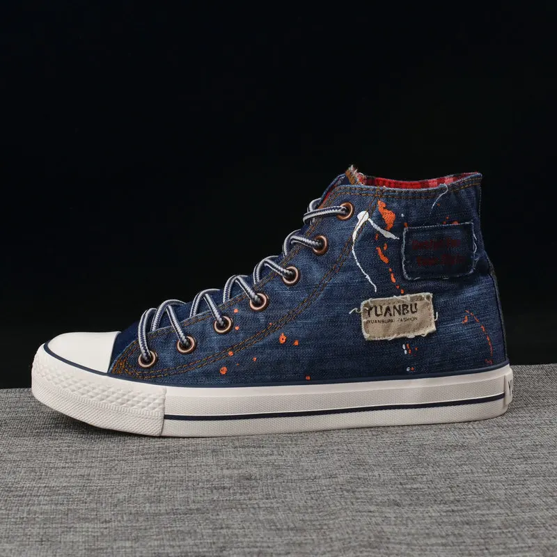 Классная Молодежная джинсовая обувь мужская повседневная дышащие высокие