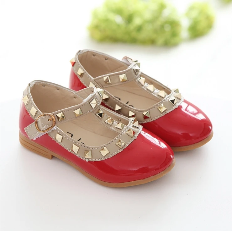 New Fashion Children Girls Princess Shoes PU Leather toddler Baby Flat-heel Kids Mary Jean Fasion Rivets Student Sneakers |