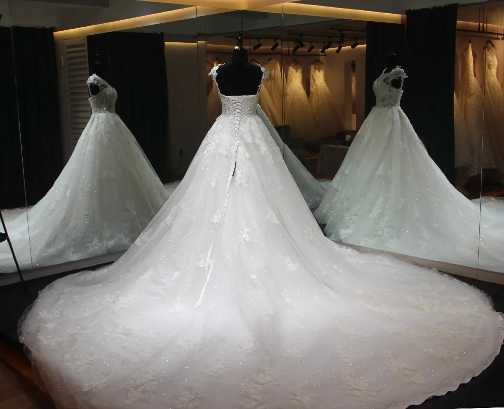 Vestido de noiva длинное свадебное платье 2018 с длинным рукавом аппликацией фатиновое