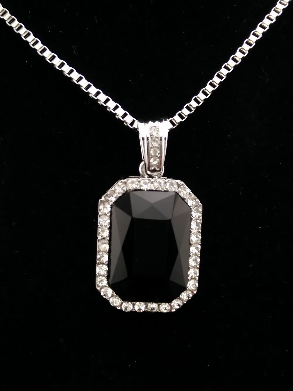 Серебряный тон хип-хоп кулон с цепи коробки Цепочки и ожерелья Рэперы расшитые