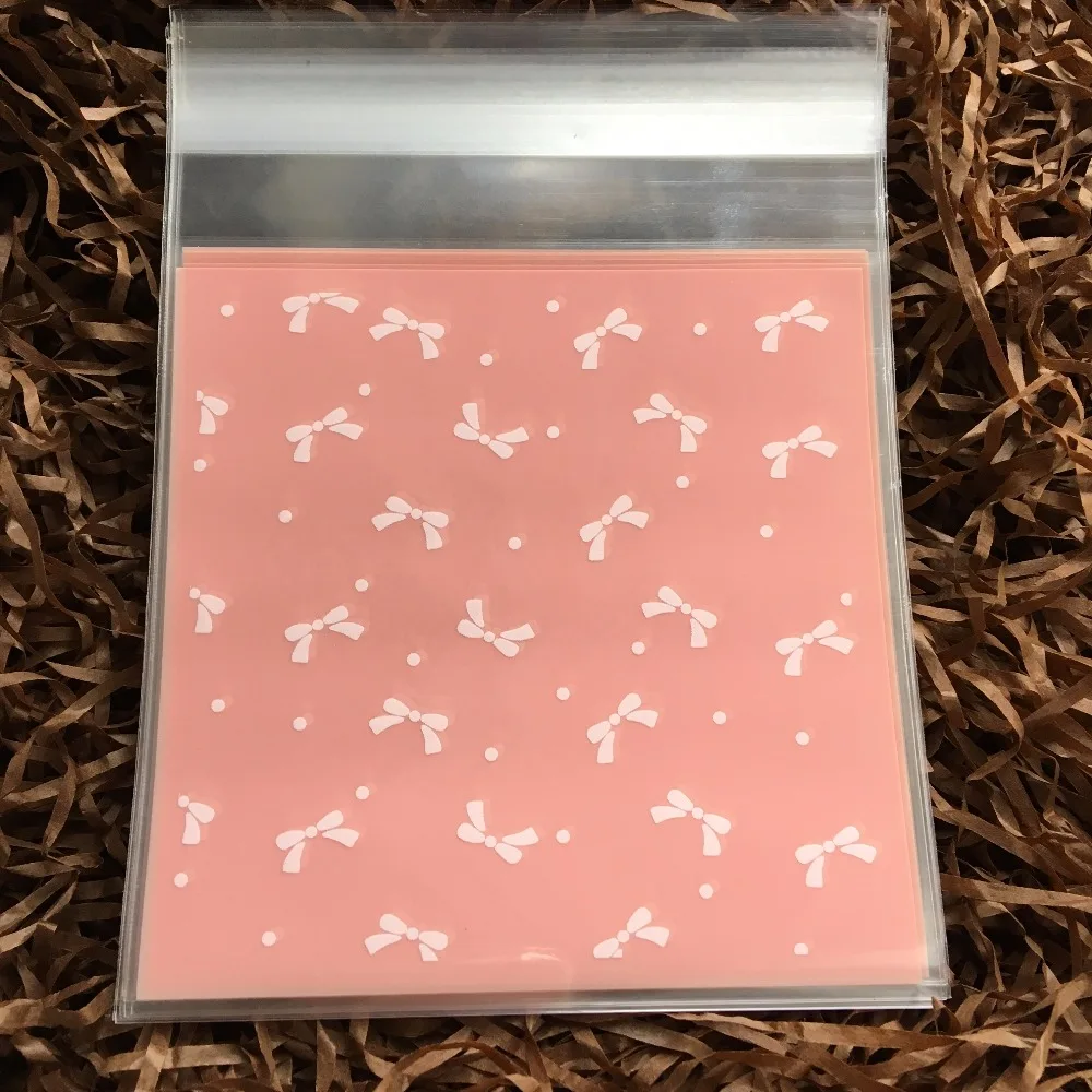 100 шт./лот розовый мини бант упаковочный пакет для печенья прозрачная упаковка