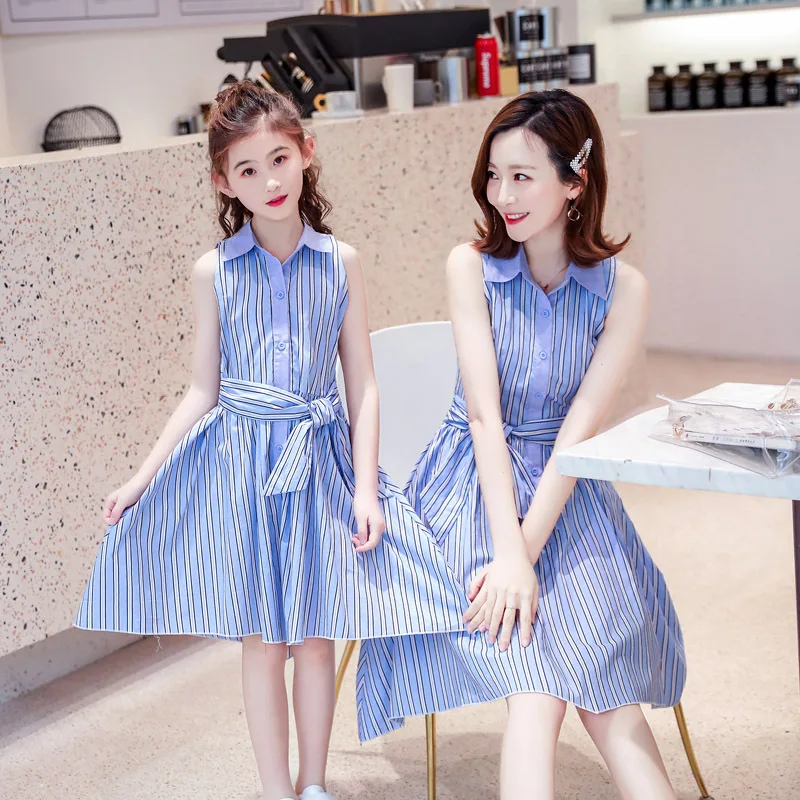 WLG family matching clothes mother and daughter striped fashion dresses summer sleeveless dress