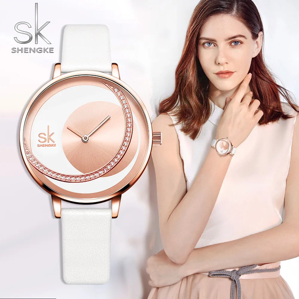 

Shengke Top Brand Women's Watch Fashion Luxury Crystal Women Wrist Watch Ladies Watch Leather Band Clock Reloj Mujer 2019 Saati