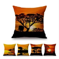 sunset africa landscape wild animals elephant giraffe scenic home art decorative throw pillow case cotton linen cushion covers